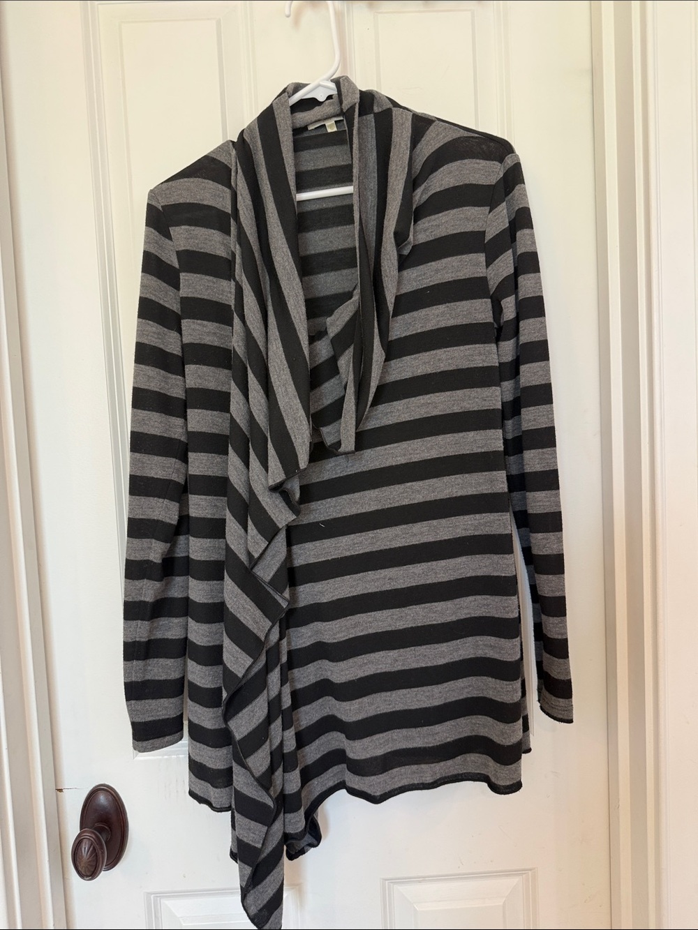 Asymmetrical Striped Open-Front Draped Cardigan
